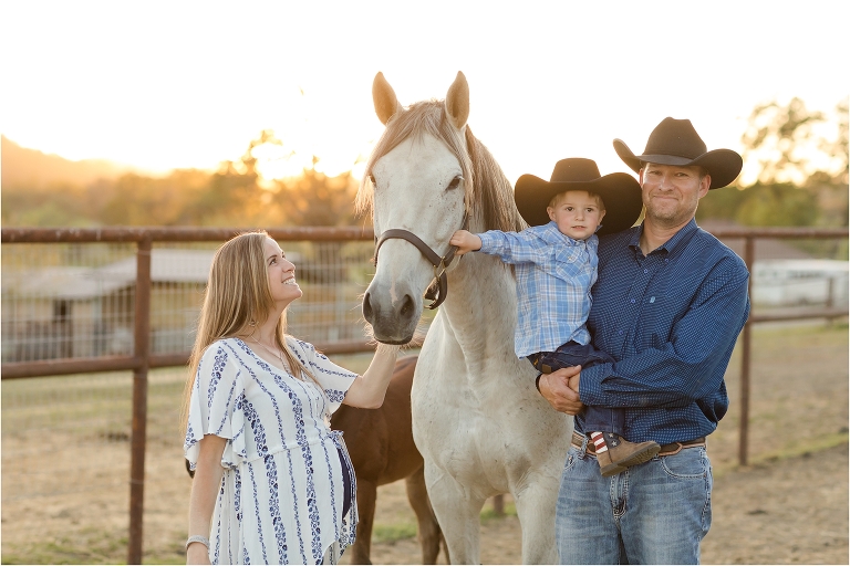 Gonzalez family and grey broodmare at Checkmate Thoroughbreds in Parkfield, California by Elizabeth Hay Photography. 