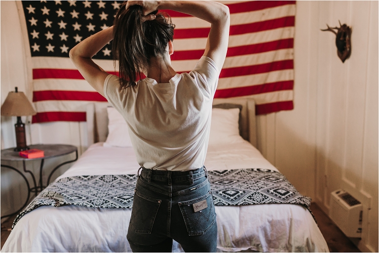Western Fashion Style Inspo on the farm with Lindsay Branquinho featuring Wrangler jeans and an American Flag by Elizabeth Hay Photography