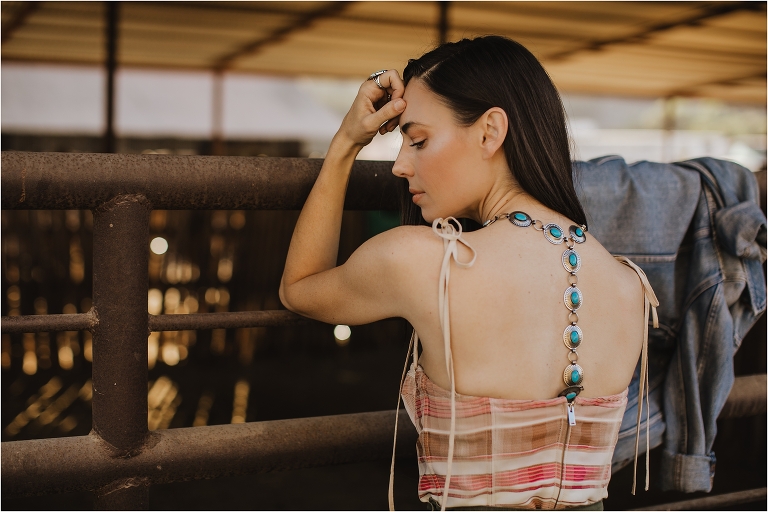 Western Fashion Style Inspo on the farm with Lindsay Branquinho by Elizabeth Hay Photography with turquoise necklace 