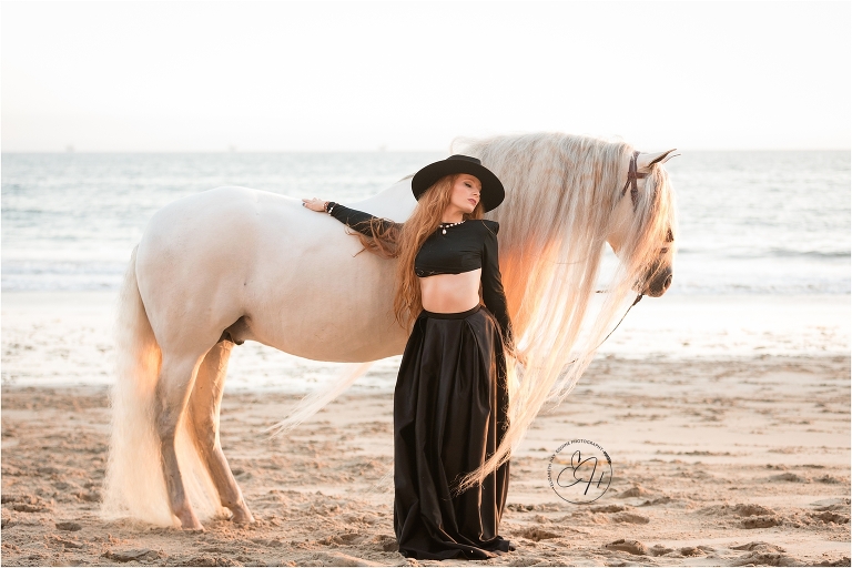 California Equine Photography workshop by April Visel in Santa Ynez, California with images of girl and horse on beach by Elizabeth Hay Photography.