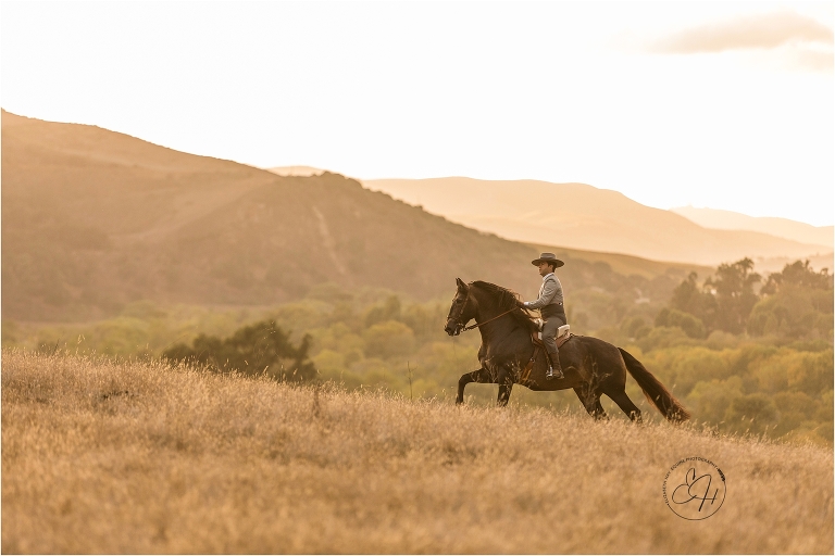 California Equine Photography workshop by April Visel in Santa Ynez, California with images of rider and horse in field by Elizabeth Hay Photography.