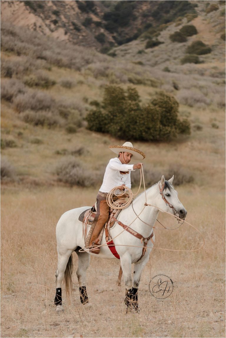 California Vaquero Photo Shoot with Mexican trick roper by California Equine Photographer Elizabeth Hay Photography.