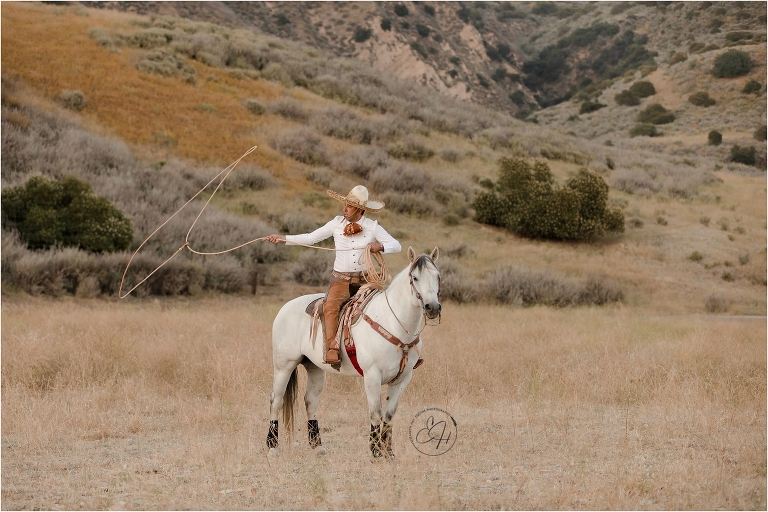 California Vaquero Photo Shoot with charro trick roper by California Equine Photographer Elizabeth Hay Photography.