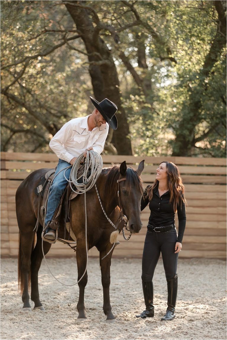 Dana Glass and his wife Dressage Olympian Kasey Perry-Glass in a round pen by California Equine Photographer Elizabeth Hay Photography 