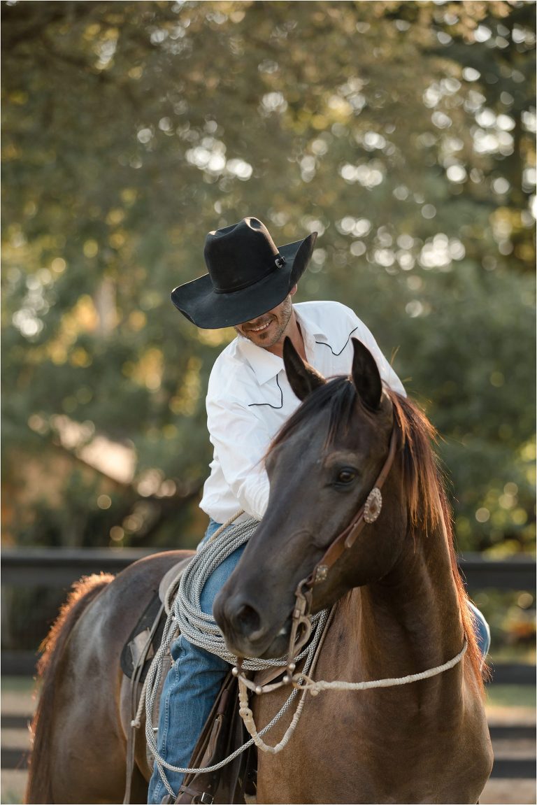 cowboy petting horse by California Equine Photographer Elizabeth Hay Photography