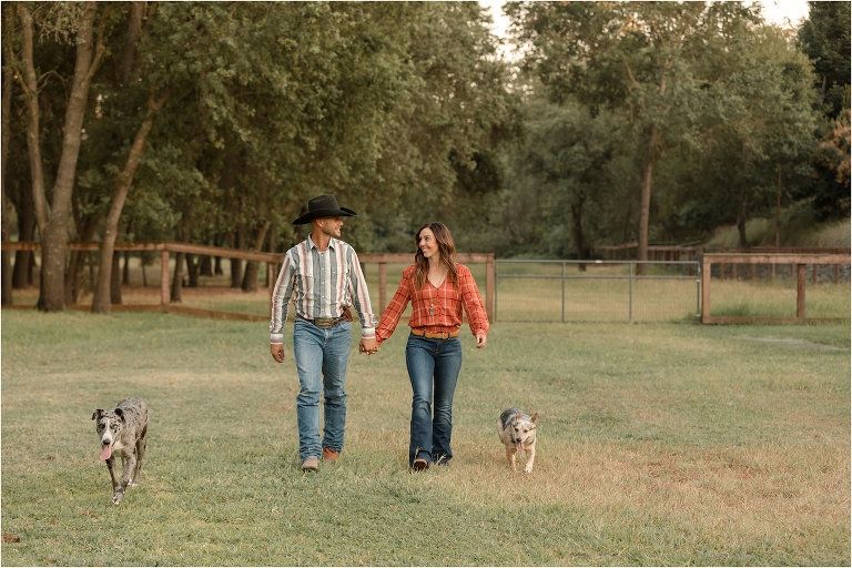 Kasey Perry Glass with her husband Dana and their dogs  at their home in Northern California by Elizabeth Hay Photography