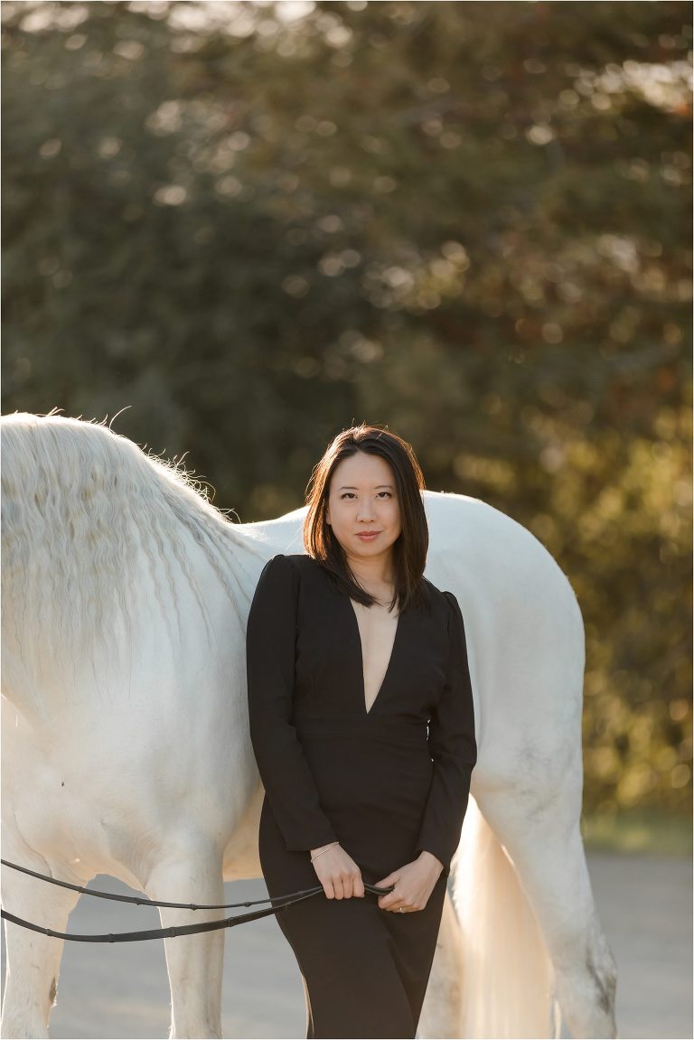 Woodside Dressage horse Session with Alice and white horse Teddy by California Equine Photographer Elizabeth Hay Photography. 