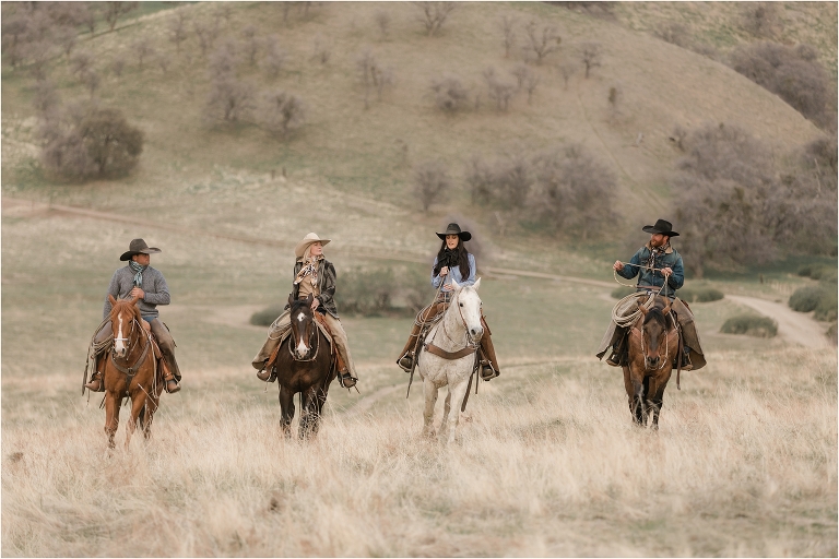 cowgirls and cowboys riding during a Western Wild Rags Photoshoot with Buck Wild Rags in Bakersfield by California Horse Photographer Elizabeth Hay Photography.