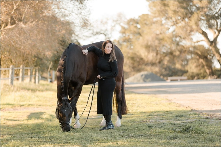 Dressage Horse Photography Session with black warmblood gelding and woman by California Horse Photographer Elizabeth Hay Photography. 