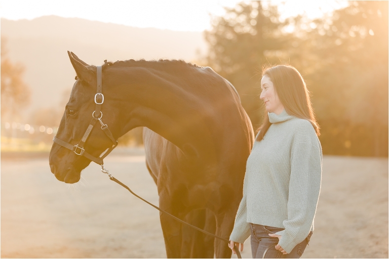 Dressage Horse Photo Session with warmblood horse and woman by California Horse Photographer Elizabeth Hay Photography. 