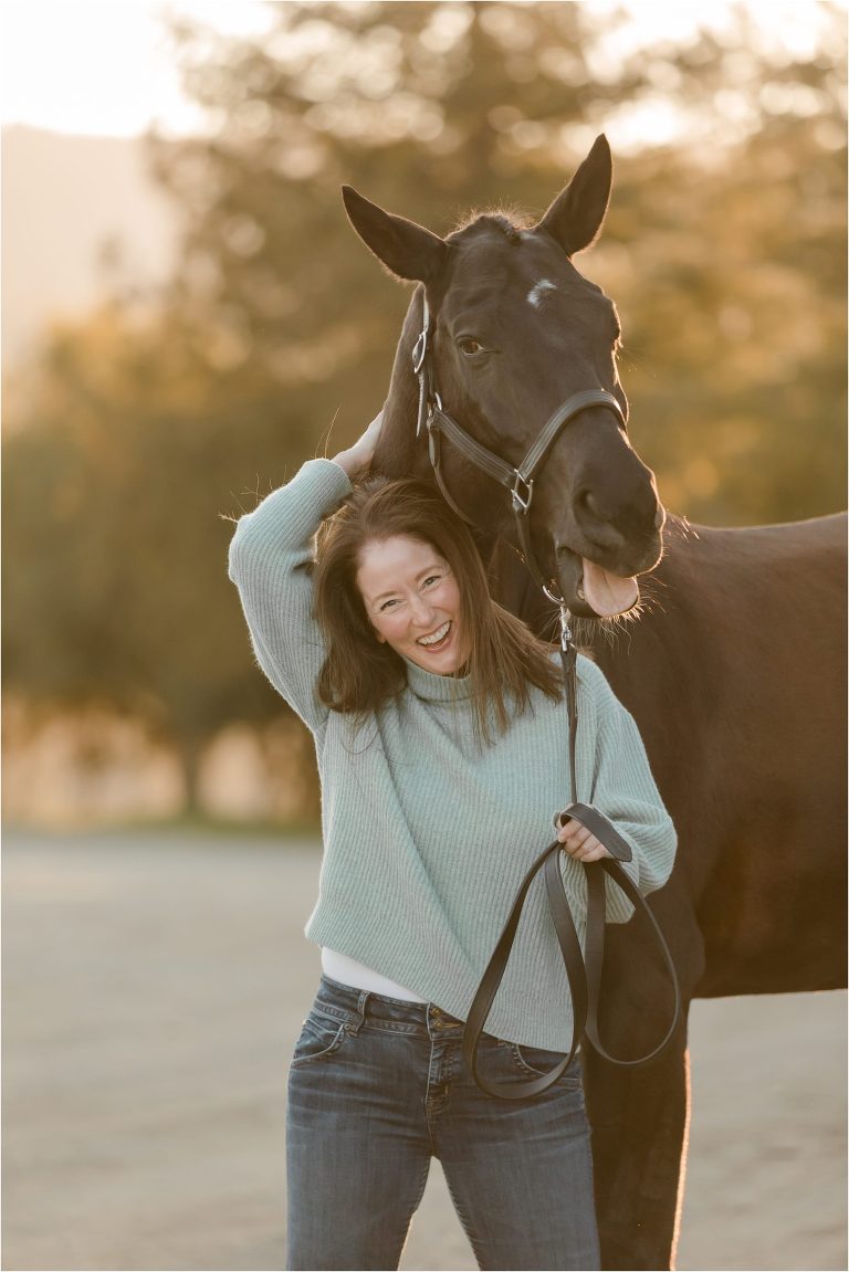 Dressage Horse Photo Session with black warmblood horse and woman by California Horse Photographer Elizabeth Hay Photography. 